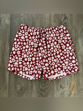 ZARA Men’s Red Floral Print Elastic Waist Swim Trunks Size XL